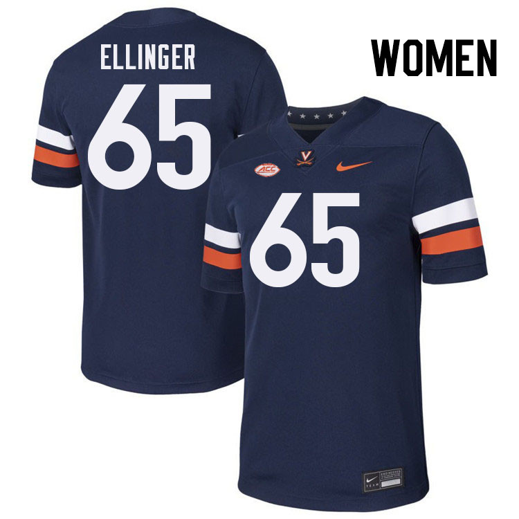 Women Virginia Cavaliers #65 Grant Ellinger College Football Jerseys Stitched-Navy